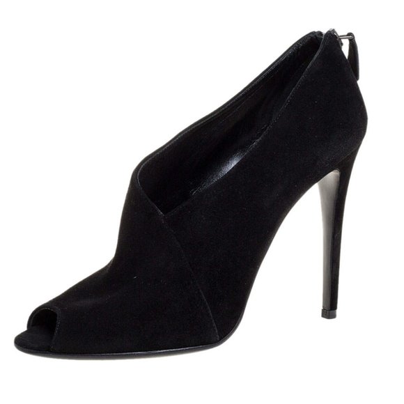 Prada Black Suede Leather Peep Toe Ankle Booties - Picture 1 of 6